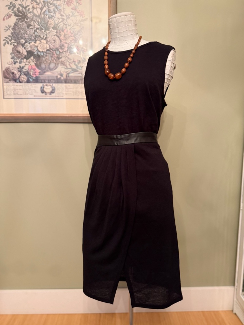 NWT Forcynthia Black Skirt with Faux Leather Waist - Size L - Minimalist